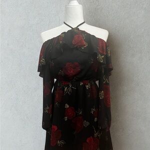 Cupcakes & Cashmere Black Dress with Red and Yellow Details